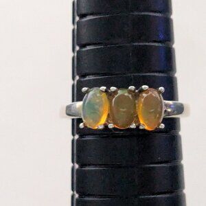 Orange Opal Cabochon 925 Sterling Silver Ring Size 8.5